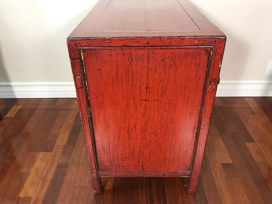 Antique Chinese 2-Drawer Cabinet Painted Red With Brass Hardware 30.5W X 19D X 30H [Photo 17]
