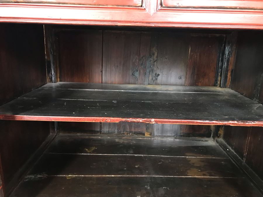 Antique Chinese 2-Drawer Cabinet Painted Red With Brass Hardware 30.5W X 19D X 30H [Photo 11]