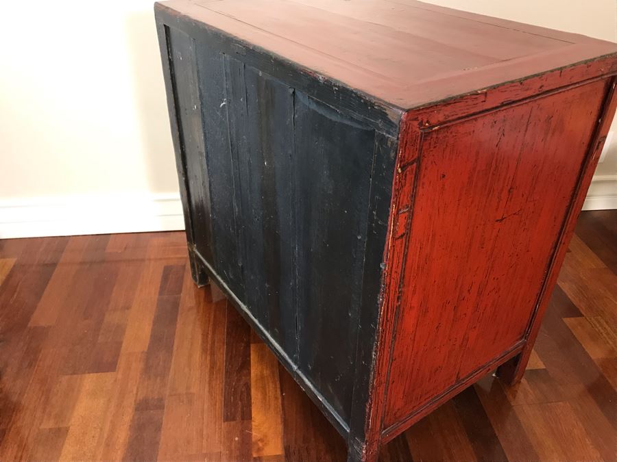 Antique Chinese 2-Drawer Cabinet Painted Red With Brass Hardware 30.5W X 19D X 30H [Photo 18]