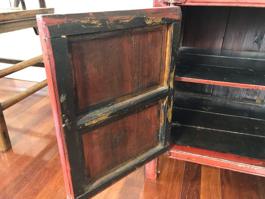 Antique Chinese 2-Drawer Cabinet Painted Red With Brass Hardware 30.5W X 19D X 30H [Photo 13]