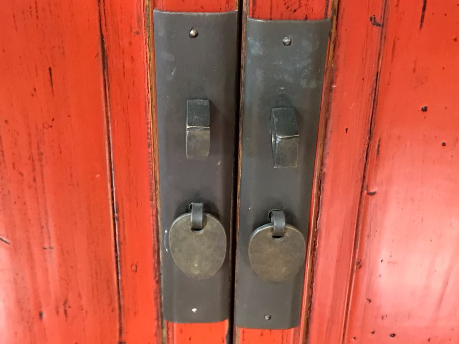 Antique Chinese 2-Drawer Cabinet Painted Red With Brass Hardware 30.5W X 19D X 30H [Photo 8]