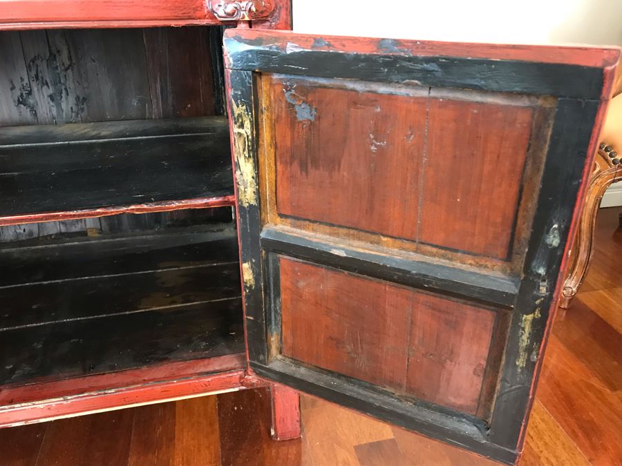 Antique Chinese 2-Drawer Cabinet Painted Red With Brass Hardware 30.5W X 19D X 30H [Photo 14]