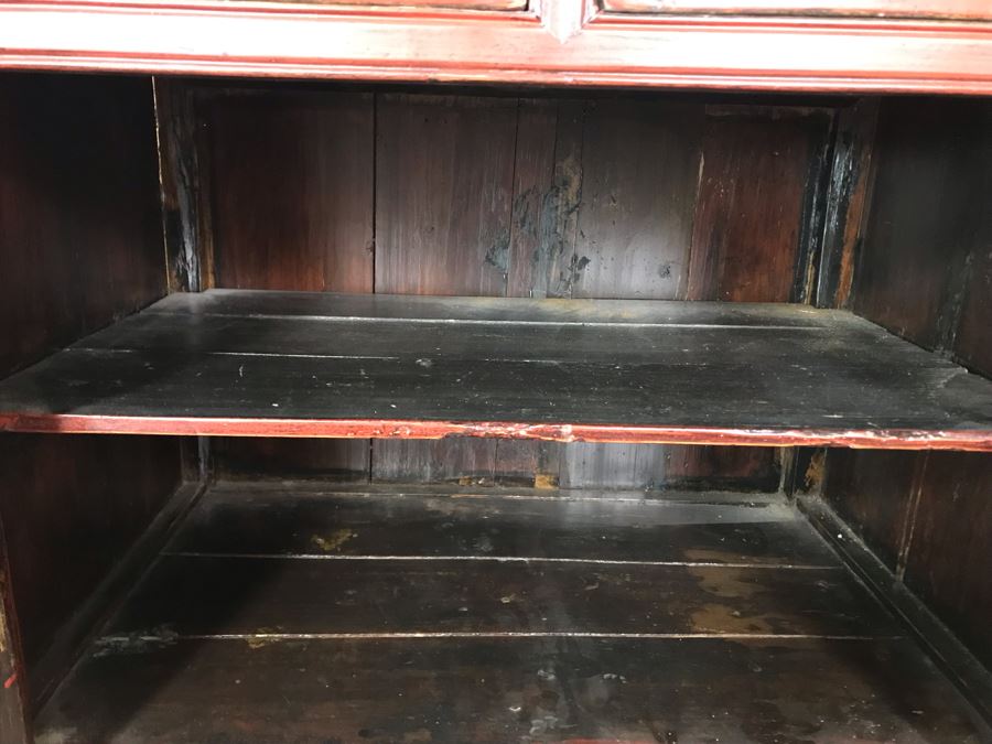 Antique Chinese 2-Drawer Cabinet Painted Red With Brass Hardware 30.5W X 19D X 30H [Photo 12]