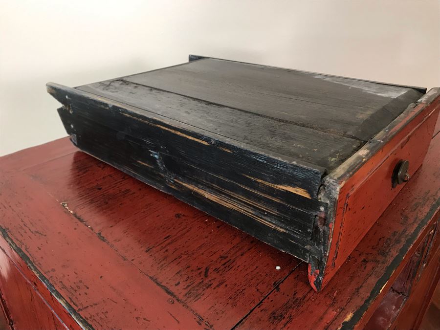 Antique Chinese 2-Drawer Cabinet Painted Red With Brass Hardware 30.5W X 19D X 30H [Photo 20]