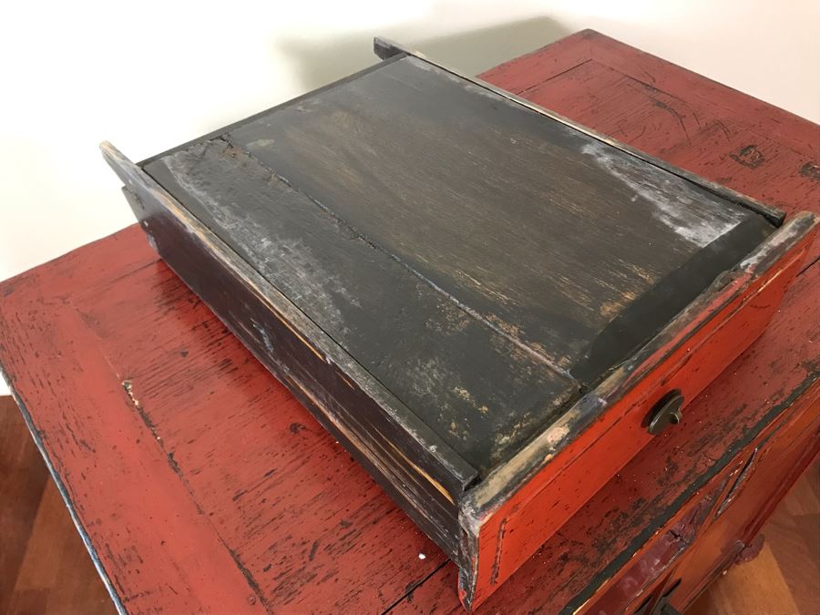 Antique Chinese 2-Drawer Cabinet Painted Red With Brass Hardware 30.5W X 19D X 30H [Photo 21]