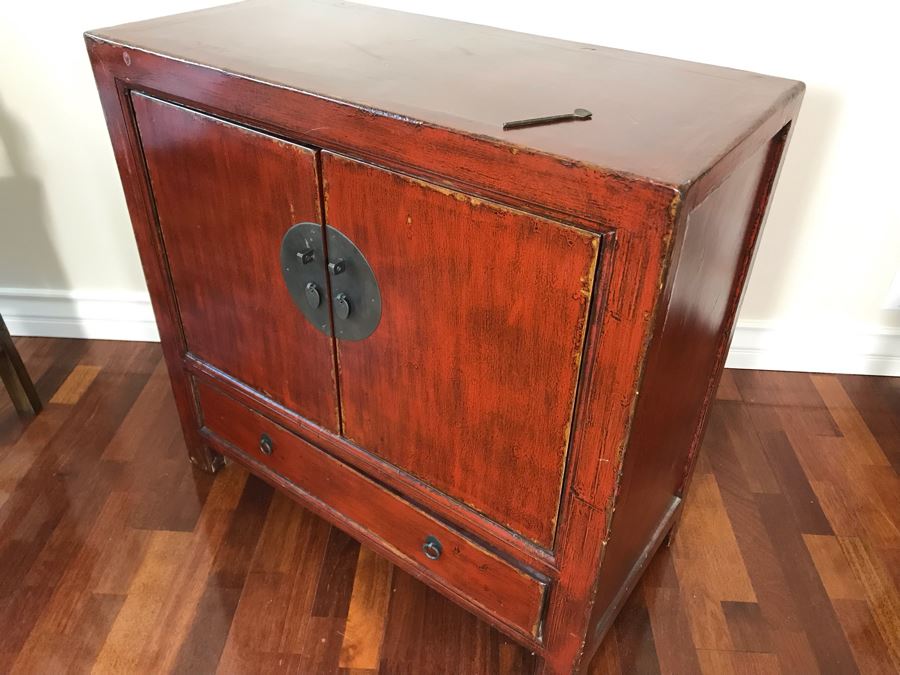 Antique Chinese Cabinet With Lower Drawer 35.5W X 17D X 34H [Photo 15]