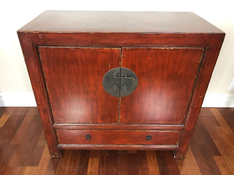 Antique Chinese Cabinet With Lower Drawer 35.5W X 17D X 34H [Photo 3]