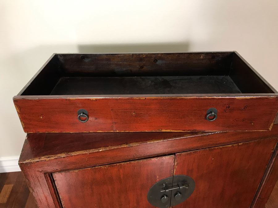 Antique Chinese Cabinet With Lower Drawer 35.5W X 17D X 34H [Photo 20]