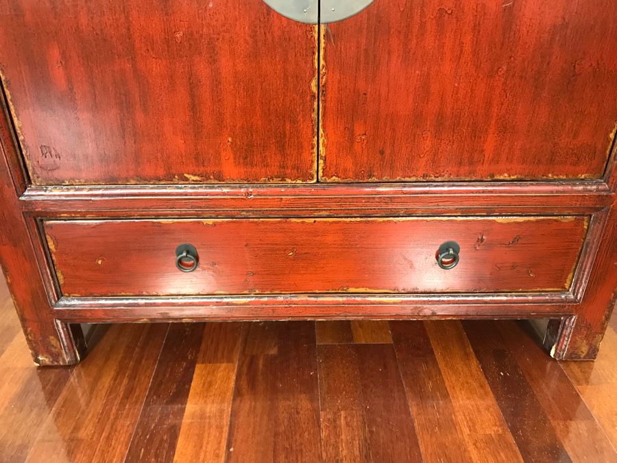 Antique Chinese Cabinet With Lower Drawer 35.5W X 17D X 34H [Photo 6]