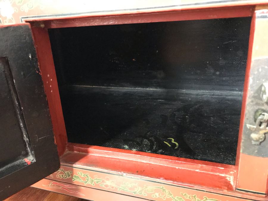 Vintage Chinese Ornate Hand Painted Credenza Cabinet Decorated On Front, Top And Sides 43W X 15D X 19H - See Photos [Photo 18]