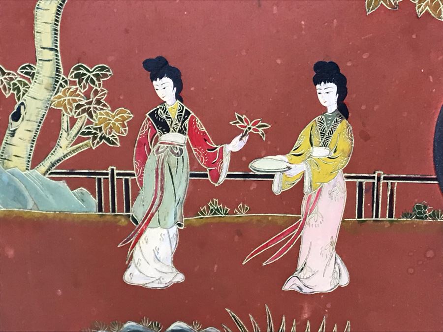 Vintage Chinese Ornate Hand Painted Credenza Cabinet Decorated On Front, Top And Sides 43W X 15D X 19H - See Photos [Photo 15]