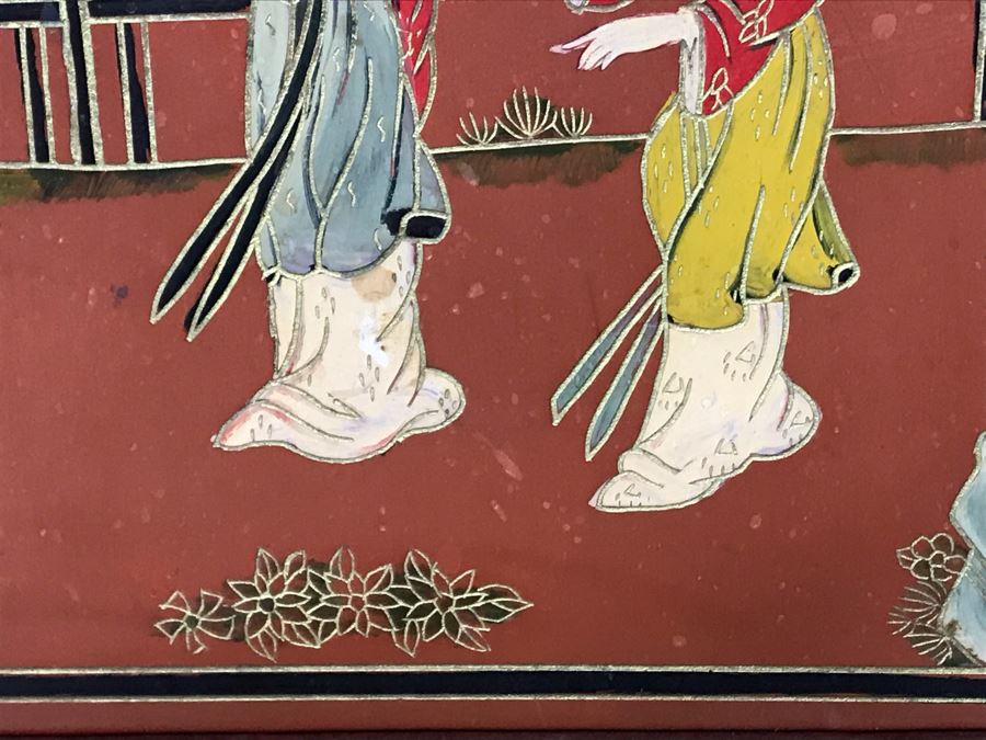 Vintage Chinese Ornate Hand Painted Credenza Cabinet Decorated On Front, Top And Sides 43W X 15D X 19H - See Photos [Photo 14]