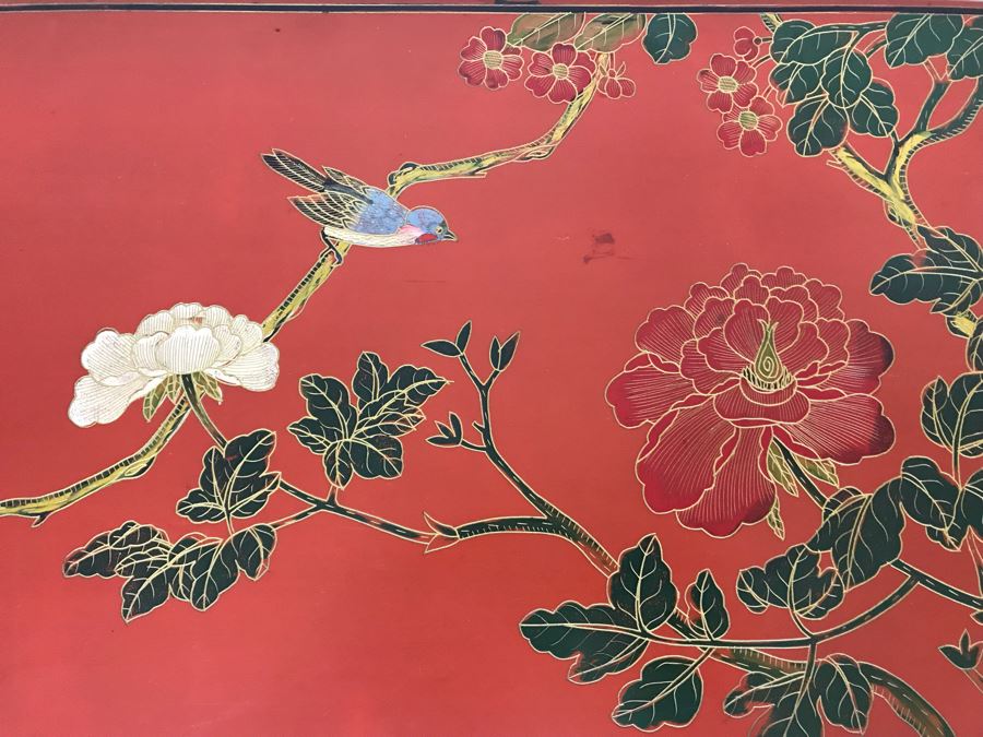 Vintage Chinese Ornate Hand Painted Credenza Cabinet Decorated On Front, Top And Sides 43W X 15D X 19H - See Photos [Photo 9]