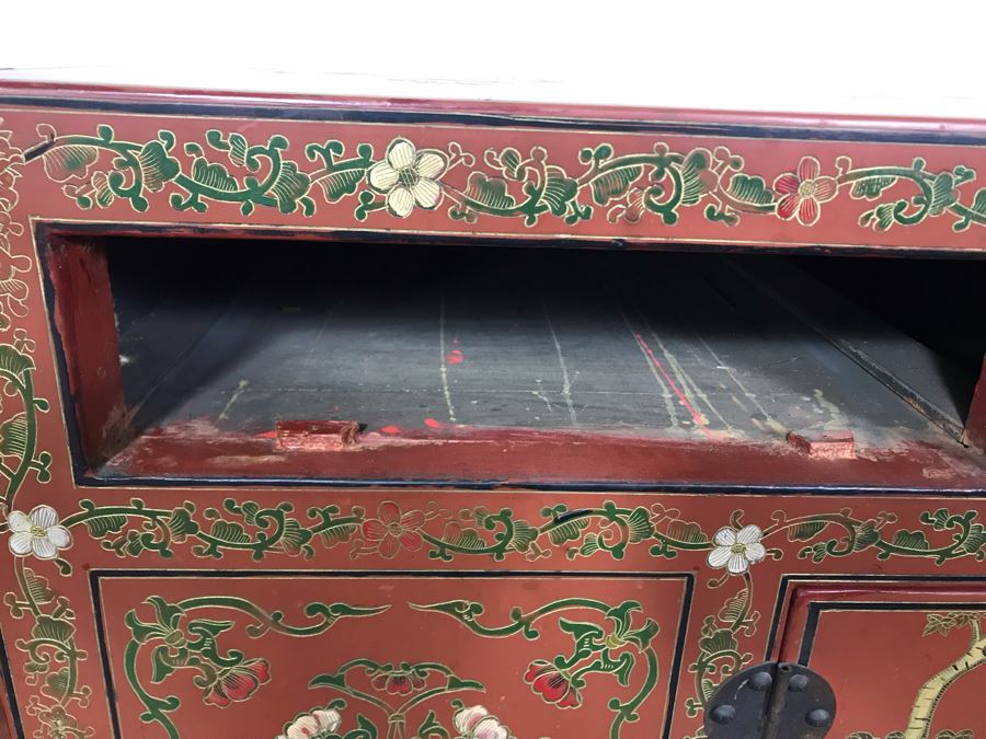 Vintage Chinese Ornate Hand Painted Credenza Cabinet Decorated On Front, Top And Sides 43W X 15D X 19H - See Photos [Photo 21]