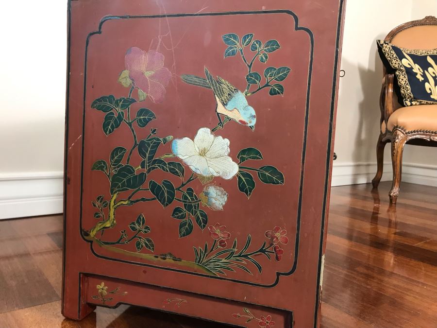Vintage Chinese Ornate Hand Painted Credenza Cabinet Decorated On Front, Top And Sides 43W X 15D X 19H - See Photos [Photo 27]