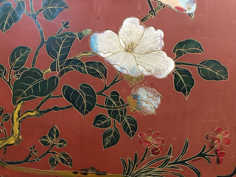 Vintage Chinese Ornate Hand Painted Credenza Cabinet Decorated On Front, Top And Sides 43W X 15D X 19H - See Photos [Photo 29]
