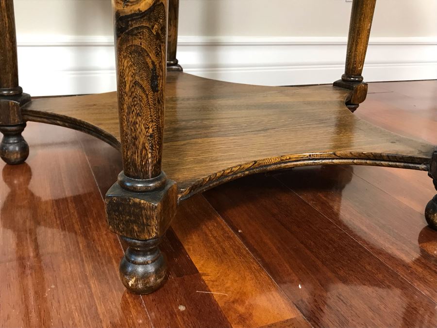 Vintage Round 2-Tier Parquet Top Table 29R X 24H [Photo 8]