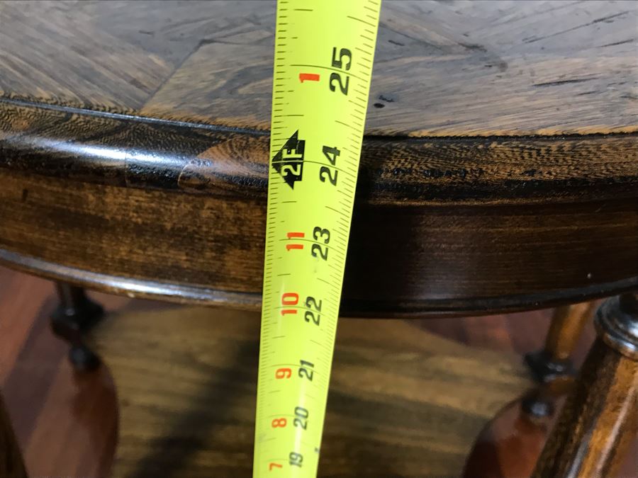 Vintage Round 2-Tier Parquet Top Table 29R X 24H [Photo 12]