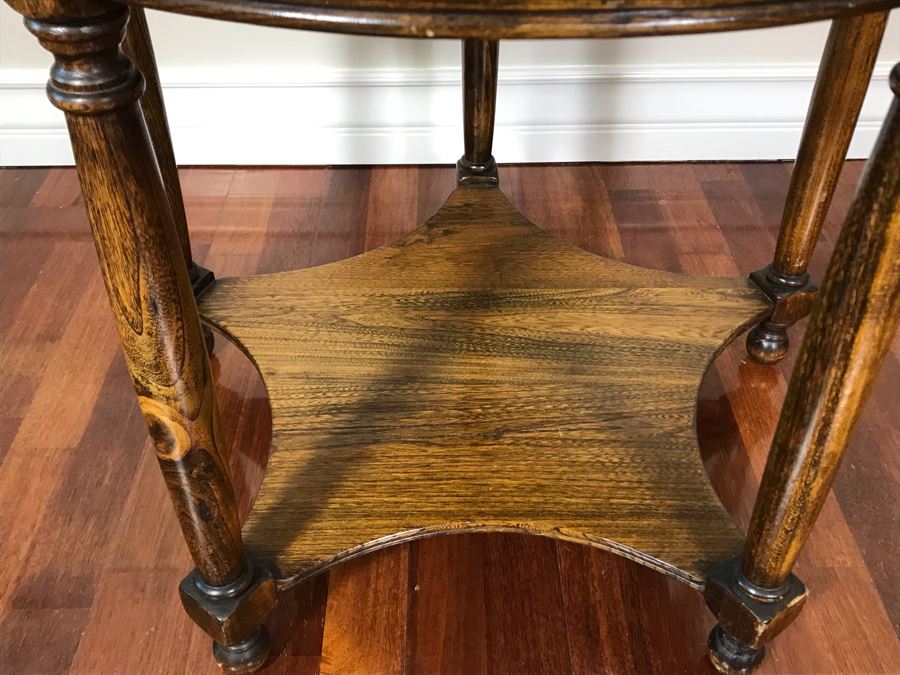 Vintage Round 2-Tier Parquet Top Table 29R X 24H [Photo 6]