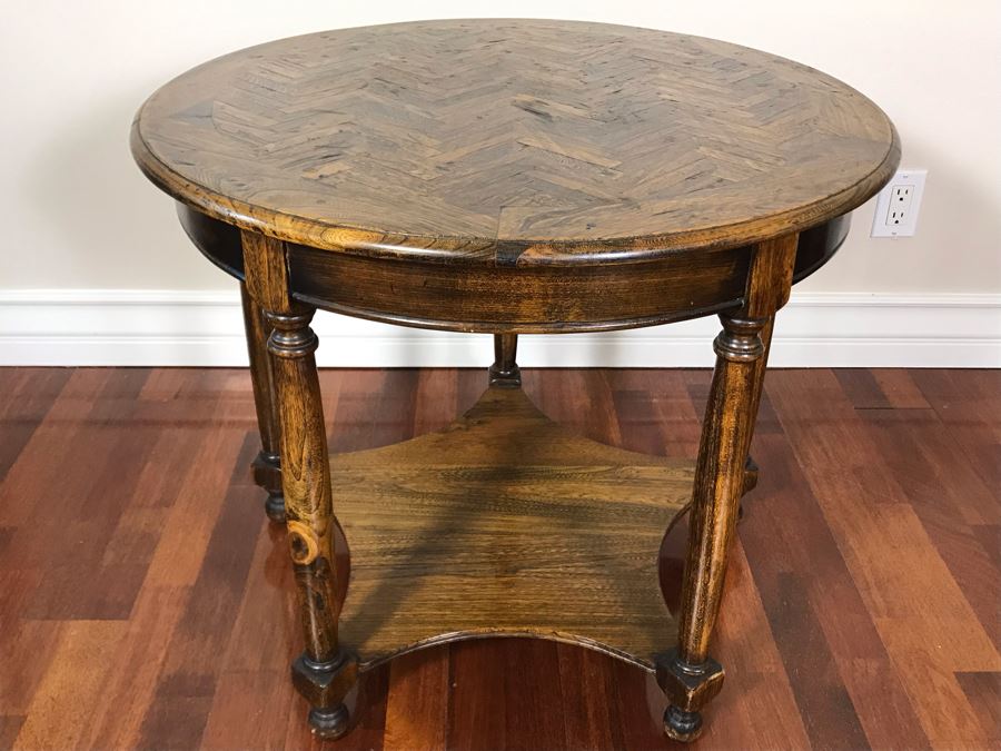 Vintage Round 2-Tier Parquet Top Table 29R X 24H [Photo 2]