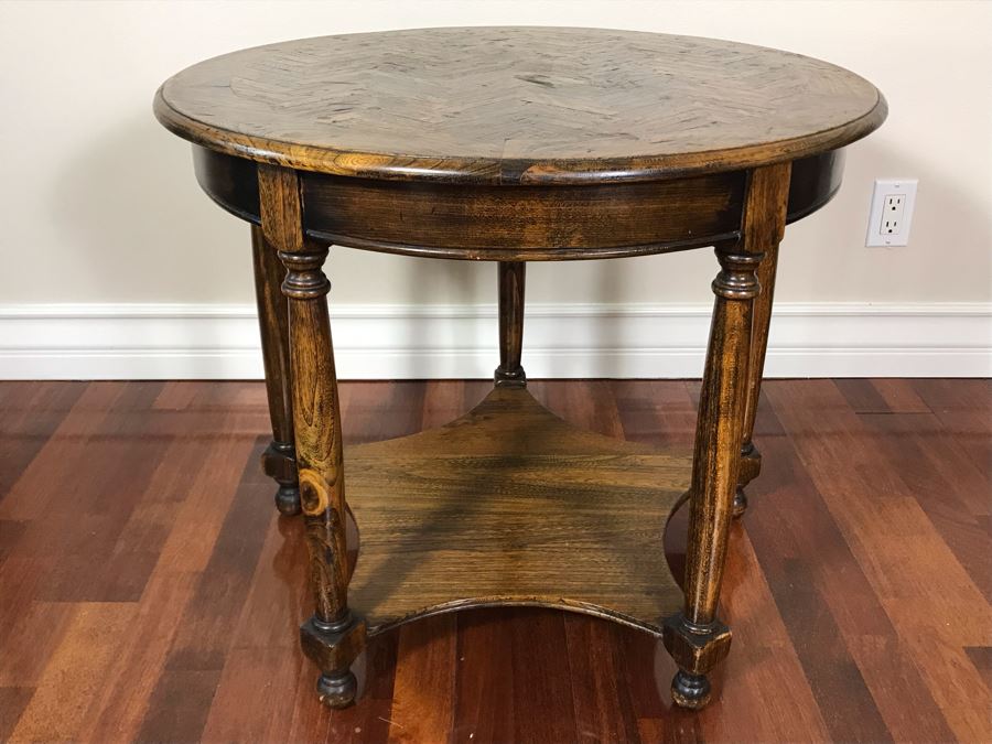 Vintage Round 2-Tier Parquet Top Table 29R X 24H [Photo 3]
