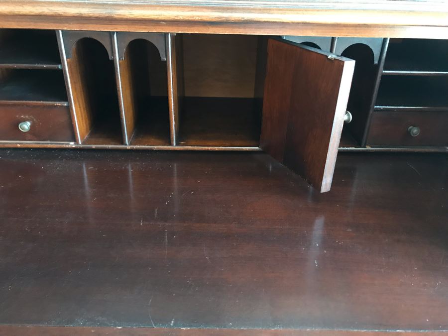 Vintage 2-Piece Wooden Breakfront Bookcase With Pull-Out Desk 56W X 15D X 84H [Photo 10]