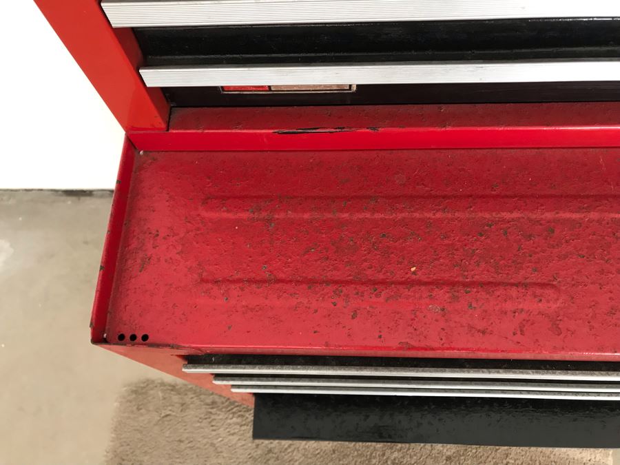 Vintage Sears Craftsman Metal Rolling Toolbox With Key Plus Blue Metal Box Shown On Top [Photo 8]