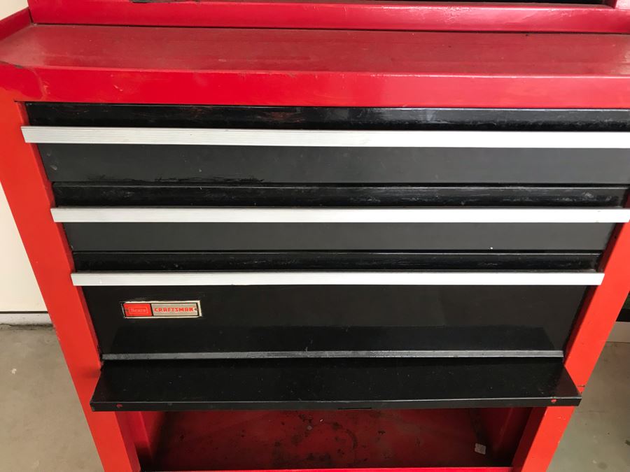 Vintage Sears Craftsman Metal Rolling Toolbox With Key Plus Blue Metal Box Shown On Top [Photo 3]