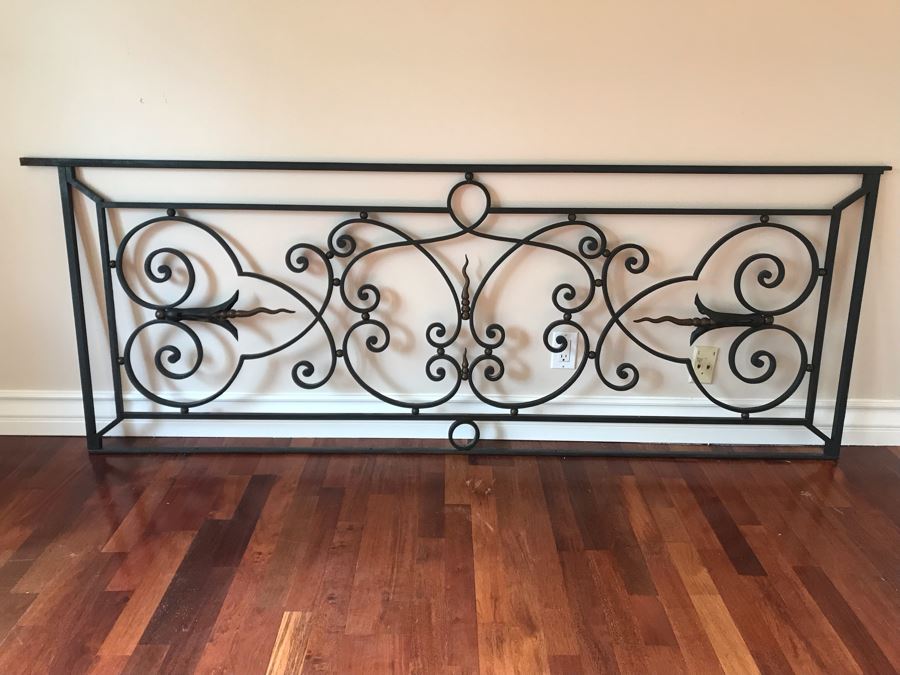 Antique French Solid Heavy Cast Iron Balcony Rail Used By Client As Headboard 88.5W X 32H [Photo 2]