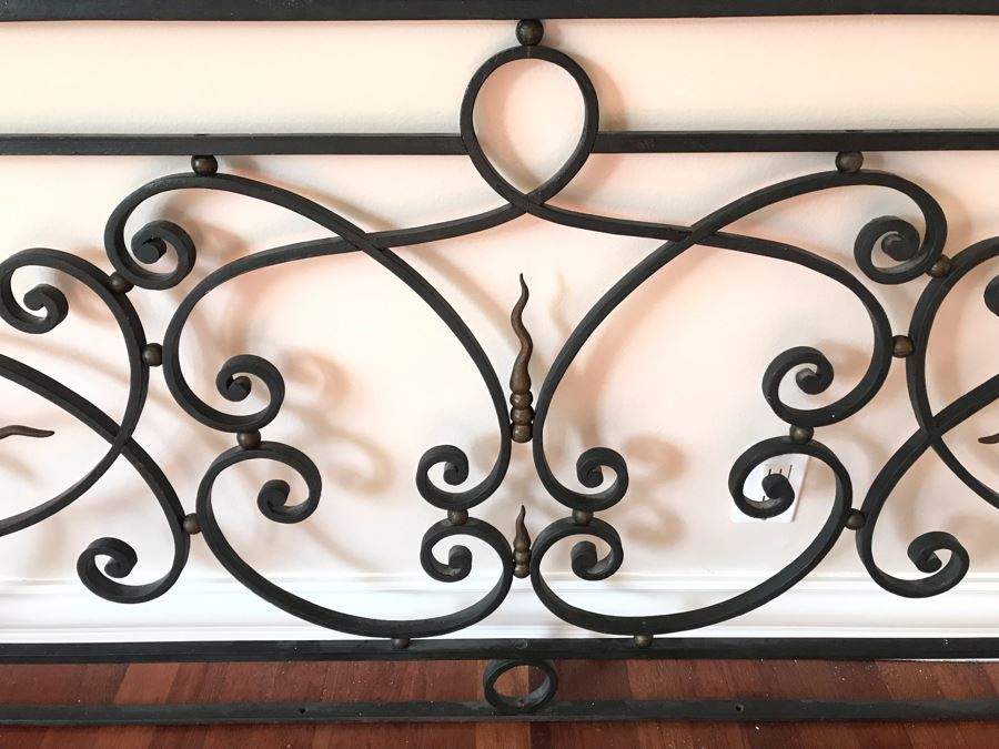 Antique French Solid Heavy Cast Iron Balcony Rail Used By Client As Headboard 88.5W X 32H [Photo 4]
