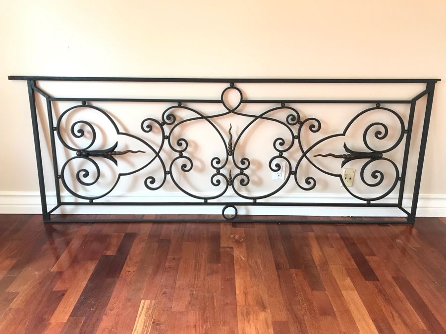 Antique French Solid Heavy Cast Iron Balcony Rail Used By Client As Headboard 88.5W X 32H [Photo 1]