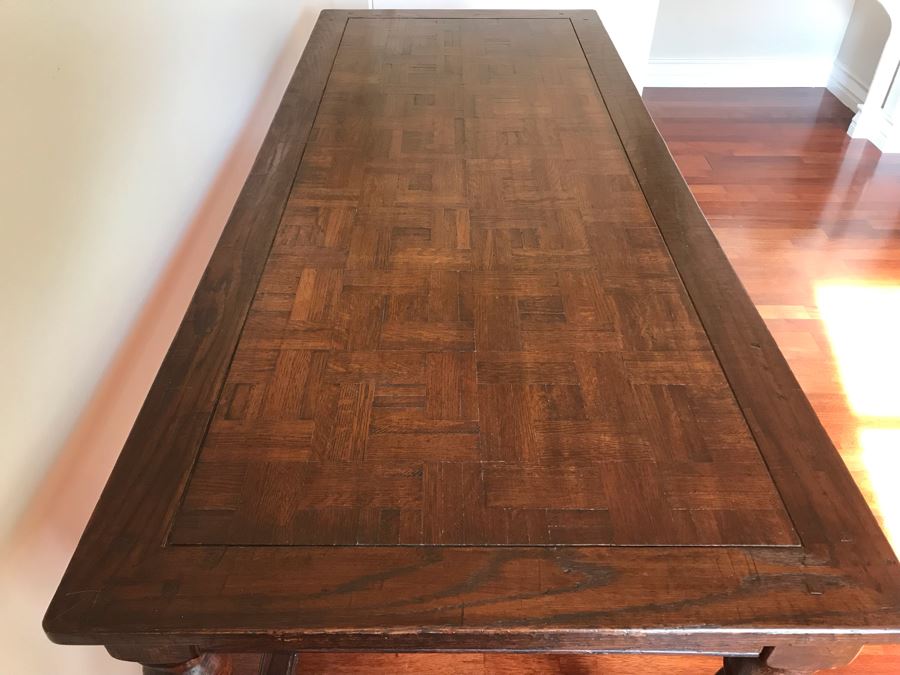 Stunning Antique Parquet Top Desk With Barley Twist Legs And Drawer 72W X 30D X 30H [Photo 7]