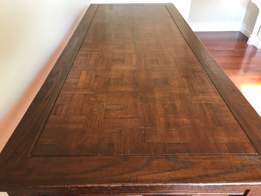 Stunning Antique Parquet Top Desk With Barley Twist Legs And Drawer 72W X 30D X 30H [Photo 8]