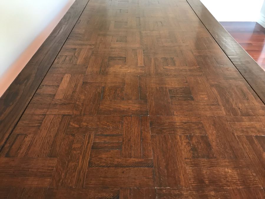 Stunning Antique Parquet Top Desk With Barley Twist Legs And Drawer 72W X 30D X 30H [Photo 9]