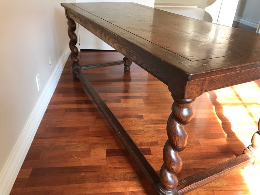 Stunning Antique Parquet Top Desk With Barley Twist Legs And Drawer 72W X 30D X 30H [Photo 14]
