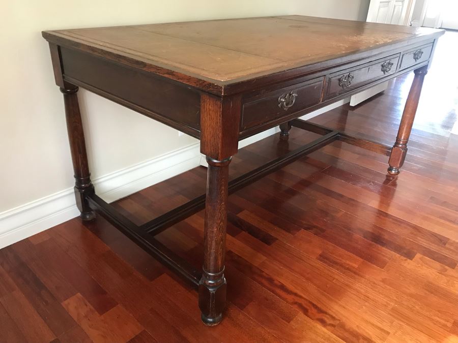 Vintage Leather Top 3-Drawer Desk 60W X 32D X 30.5H [Photo 2]