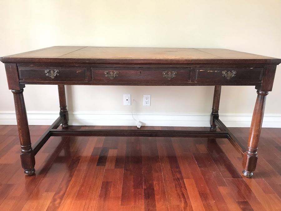 Vintage Leather Top 3-Drawer Desk 60W X 32D X 30.5H [Photo 9]