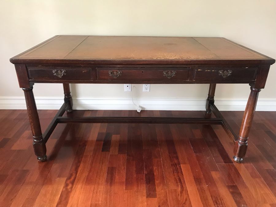 Vintage Leather Top 3-Drawer Desk 60W X 32D X 30.5H [Photo 5]