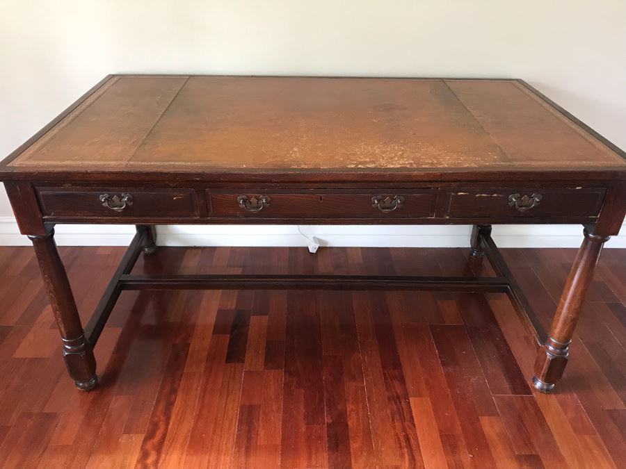 Vintage Leather Top 3-Drawer Desk 60W X 32D X 30.5H [Photo 4]