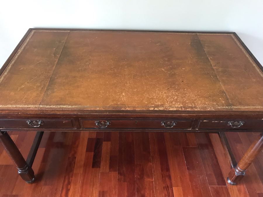 Vintage Leather Top 3-Drawer Desk 60W X 32D X 30.5H [Photo 6]