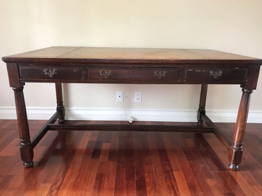 Vintage Leather Top 3-Drawer Desk 60W X 32D X 30.5H [Photo 8]