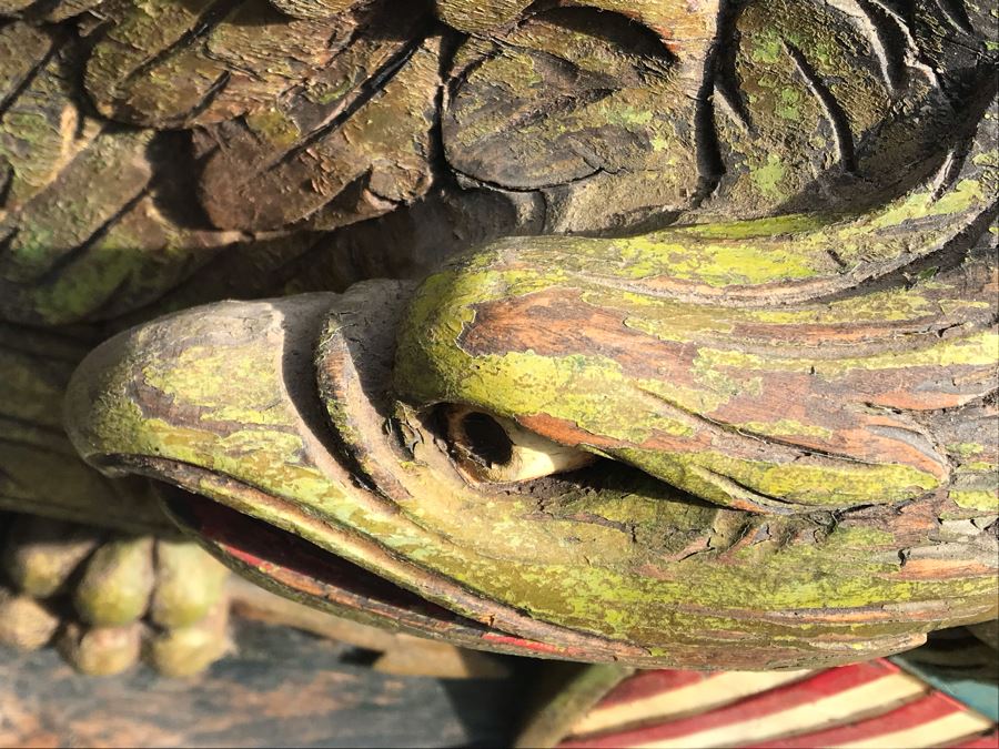 Old Deep-Relief Hand Carved Painted Wooden Eagle Clutching Arrows And Union Shield Purchased In Massachusetts [Photo 13]