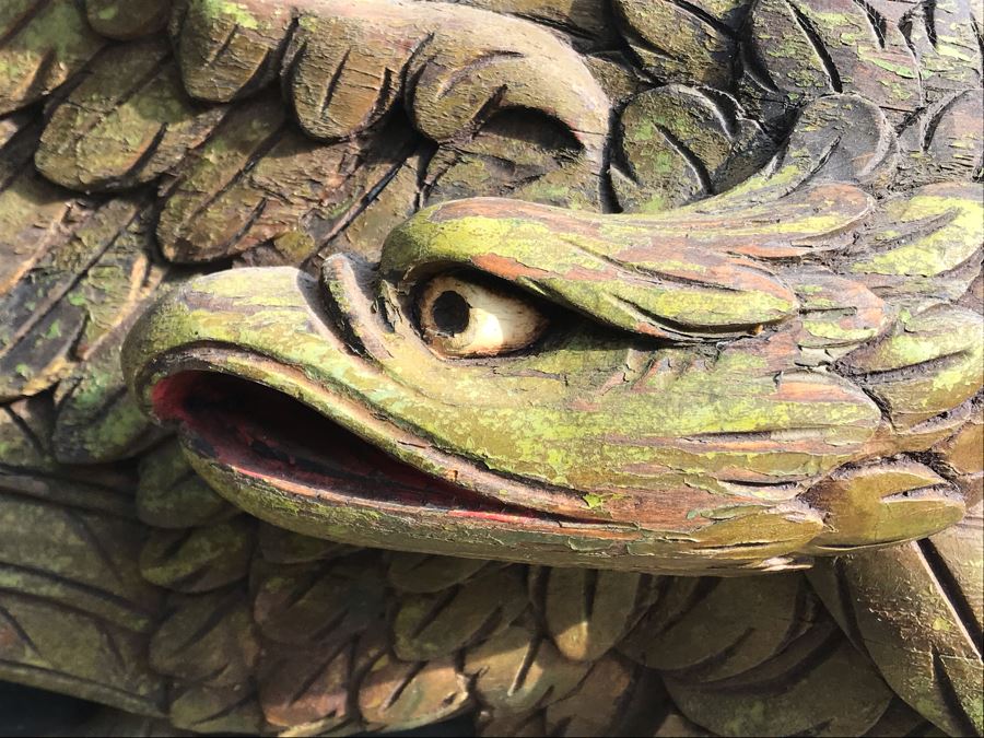 Old Deep-Relief Hand Carved Painted Wooden Eagle Clutching Arrows And Union Shield Purchased In Massachusetts [Photo 12]