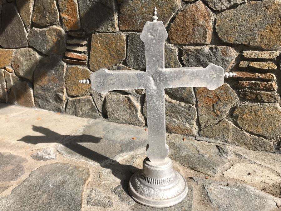 Large Vintage Pewter Metal Cross Sculpture 25H X 20W [Photo 10]