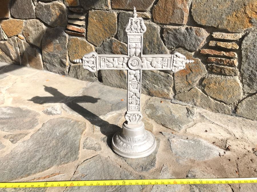 Large Vintage Pewter Metal Cross Sculpture 25H X 20W [Photo 4]