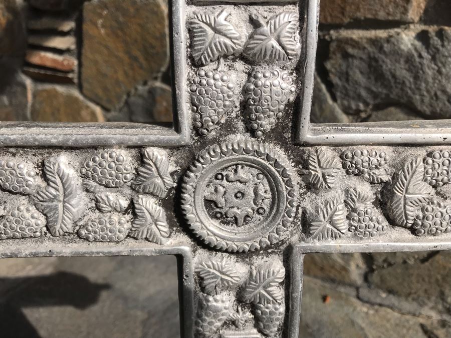 Large Vintage Pewter Metal Cross Sculpture 25H X 20W [Photo 7]