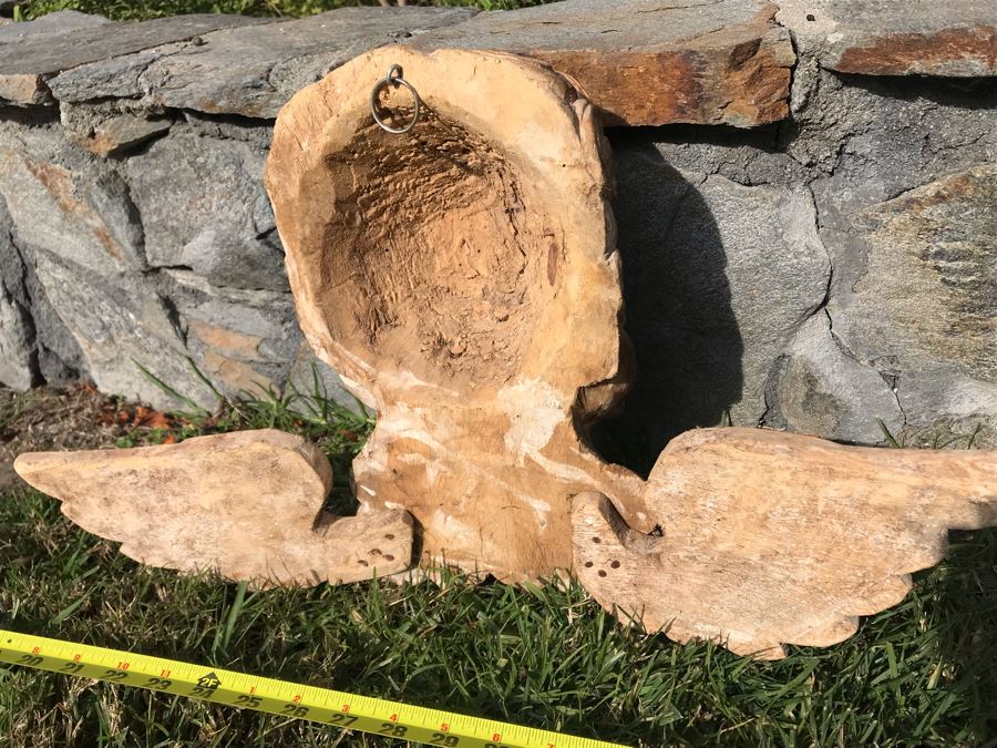 Vintage Hand Carved Dual Face Angelic Sculpture With Wings 23W X 13.5H [Photo 11]