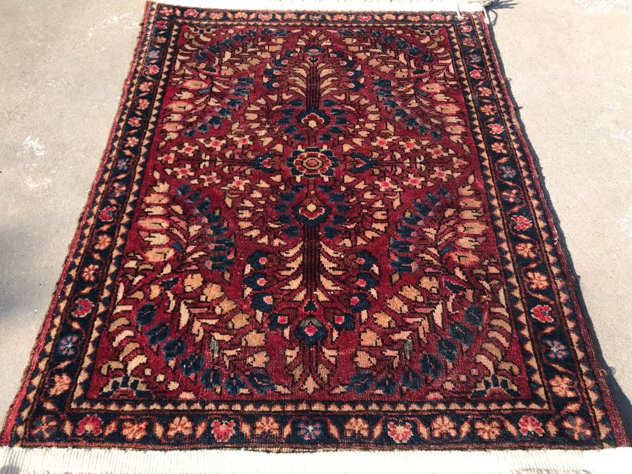 Vintage Hand Knotted Small Persian Area Rug 30 X 23