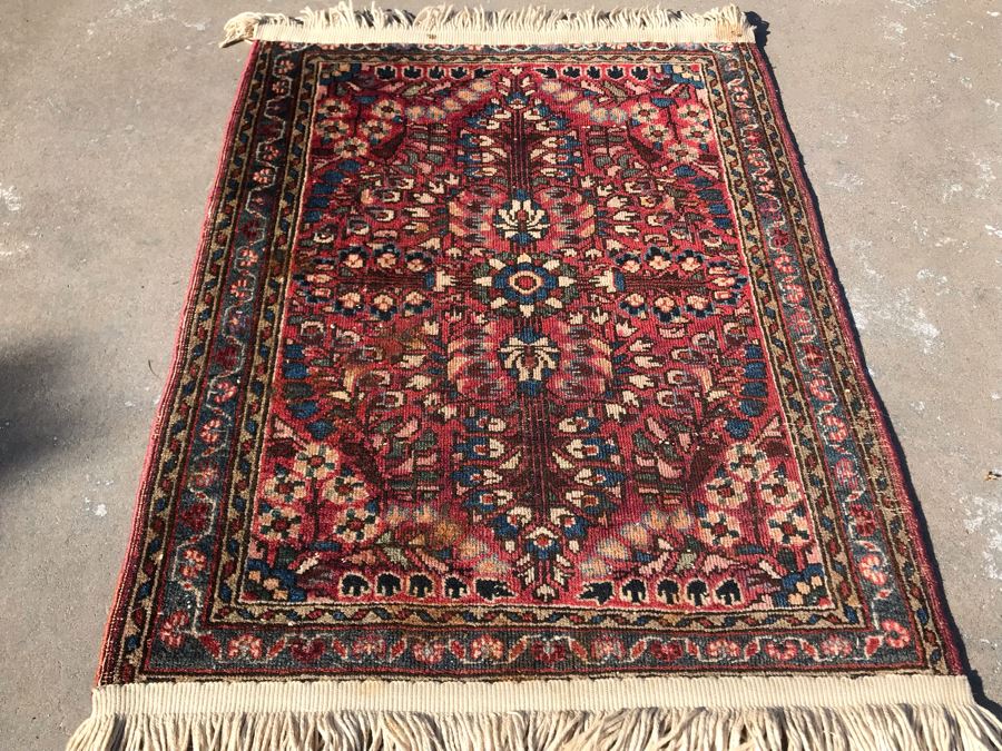 Vintage Hand Knotted Small Persian Area Rug 30 X 23
