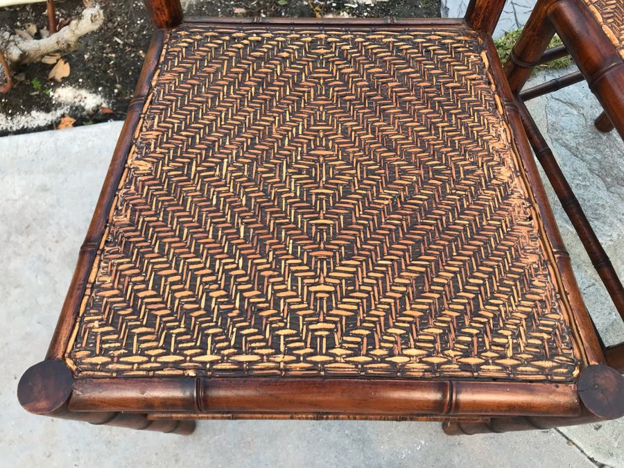 Pair Of Vintage Hollywood Regency Bamboo Motif Wooden Chairs [Photo 8]